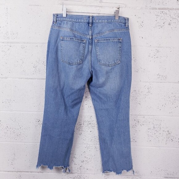 Free People Maggie Mid Rise Straight Jeans Distressed Raw Hem Womens Size 29 - Picture 2 of 9